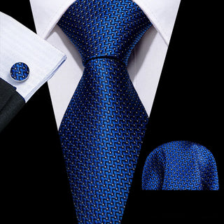 New Solid Blue Silk Men's Necktie Pocket Square Cufflinks Set