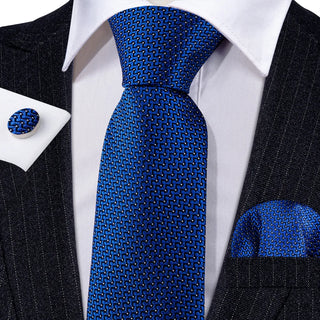 New Solid Blue Silk Men's Necktie Pocket Square Cufflinks Set