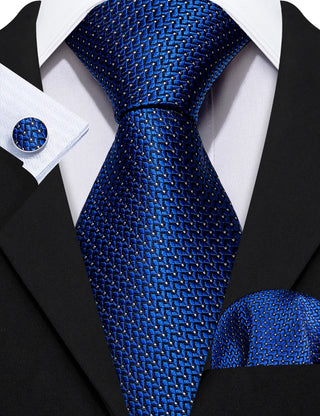 New Solid Blue Silk Men's Necktie Pocket Square Cufflinks Set