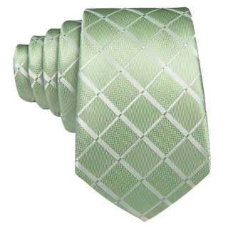 Mint Green Plaid Silk Men's Necktie Pocket Square Cufflinks Set