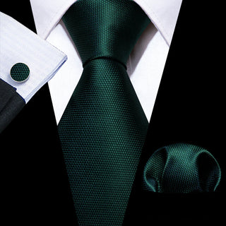 Solid Green Silk Necktie Pocket Square Cufflinks Set