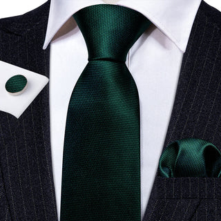 Solid Green Silk Necktie Pocket Square Cufflinks Set