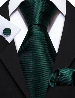 Solid Green Silk Necktie Pocket Square Cufflinks Set