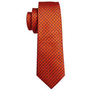 Burnt Orange Plaid Silk Necktie Pocket Square Cufflinks Set
