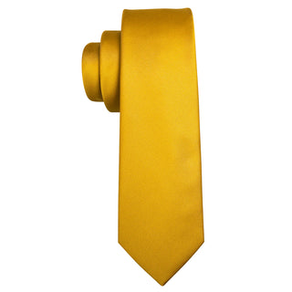 Gold Yellow Solid Silk Tie Pocket Square Cufflinks Set