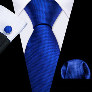 Cobalt Solid Blue Silk Necktie Pocket Square Cufflinks Set