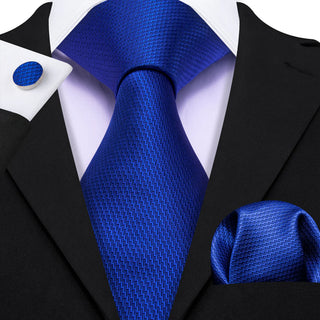 Cobalt Solid Blue Silk Necktie Pocket Square Cufflinks Set