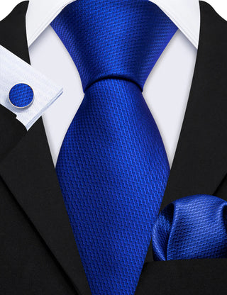 Cobalt Solid Blue Silk Necktie Pocket Square Cufflinks Set