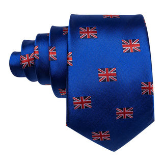 Blue Great Britain Silk Men's Necktie Pocket Square Cufflinks Set