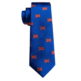 Blue Great Britain Silk Men's Necktie Pocket Square Cufflinks Set