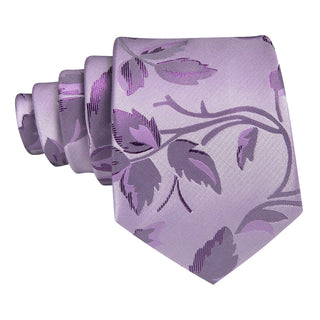 Pale Lavender Leaf Floral Silk Necktie Pocket Square Cufflinks Set