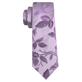 Pale Lavender Leaf Floral Silk Necktie Pocket Square Cufflinks Set