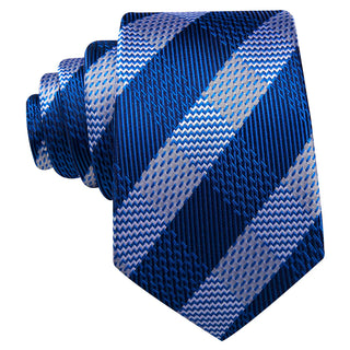 Striped Blue Grey Silk Necktie Pocket Square Cufflinks Set