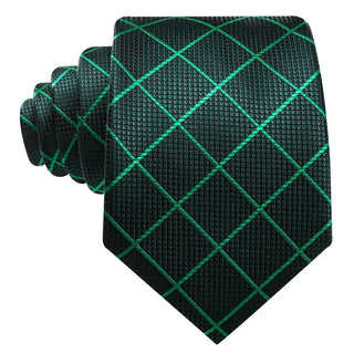 New Green Plaid Silk Men's Necktie Pocket Square Cufflinks Set