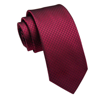 New Red Plaid Silk Necktie Pocket Square Cufflinks Set