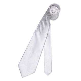 White Floral Novelty Silk Necktie Pocket Square Cufflinks Set