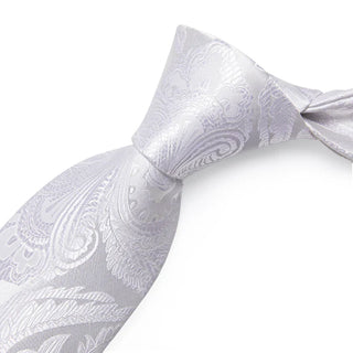 White Floral Novelty Silk Necktie Pocket Square Cufflinks Set