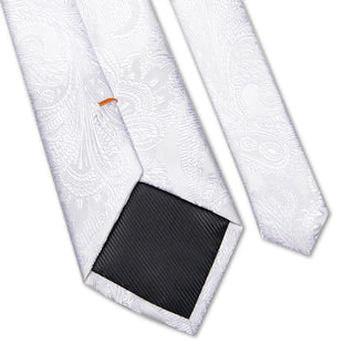 White Floral Novelty Silk Necktie Pocket Square Cufflinks Set