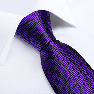 New Solid Purple Silk Necktie Pocket Square Cufflinks Set