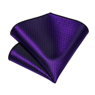 New Solid Purple Silk Necktie Pocket Square Cufflinks Set