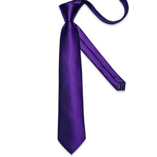 New Solid Purple Silk Necktie Pocket Square Cufflinks Set