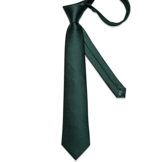 Solid Dark Green Silk Necktie Pocket Square Cufflinks Set