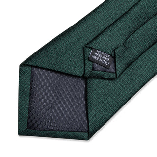 Solid Dark Green Silk Necktie Pocket Square Cufflinks Set