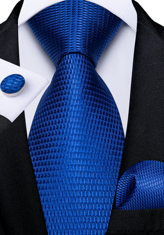 New Solid Blue Silk Necktie Pocket Square Cufflinks Set