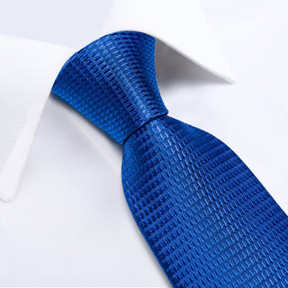 New Solid Blue Silk Necktie Pocket Square Cufflinks Set