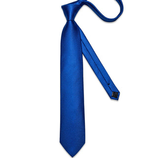 New Solid Blue Silk Necktie Pocket Square Cufflinks Set