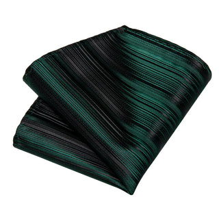 Luxury Green Stripe Silk Necktie Pocket Square Cufflinks Set