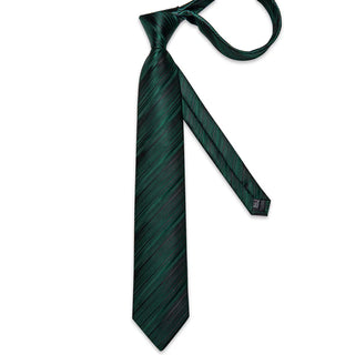 Luxury Green Stripe Silk Necktie Pocket Square Cufflinks Set