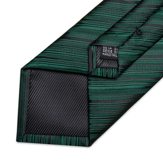 Luxury Green Stripe Silk Necktie Pocket Square Cufflinks Set