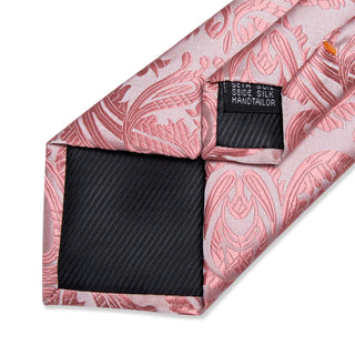 Luxury Pink Floral Silk Necktie Pocket Square Cufflinks Set