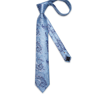 New Classy Azure Floral Silk Necktie Pocket Square Cufflinks Set