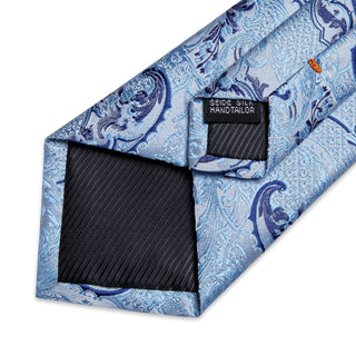 New Classy Azure Floral Silk Necktie Pocket Square Cufflinks Set