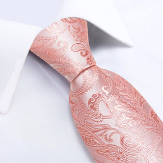 New Pink Floral Silk Necktie Pocket Square Cufflinks Set