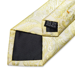 New Yellow Floral Silk Necktie Pocket Square Cufflinks Set
