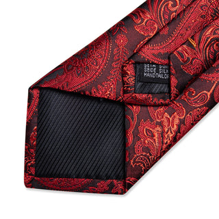 Red Floral Silk Necktie Pocket Square Cufflinks Set