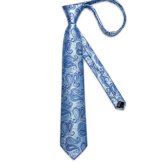 New Blue Paisley Silk Men's Necktie Pocket Square Cufflinks Set