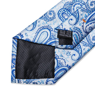 New Blue Paisley Silk Men's Necktie Pocket Square Cufflinks Set
