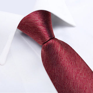 Solid Red Silk Necktie Pocket Square Cufflinks Set