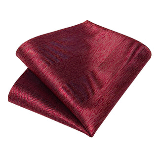 Solid Red Silk Necktie Pocket Square Cufflinks Set