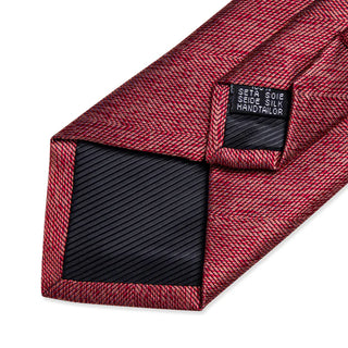 Solid Red Silk Necktie Pocket Square Cufflinks Set