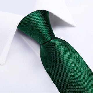 New Solid Green Silk Necktie Pocket Square Cufflinks Set