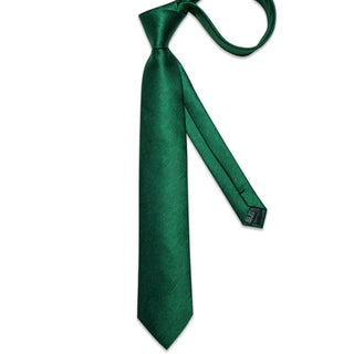 New Solid Green Silk Necktie Pocket Square Cufflinks Set