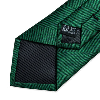 New Solid Green Silk Necktie Pocket Square Cufflinks Set