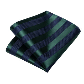 New Blue Green Stripe Silk Men's Necktie Pocket Square Cufflinks Set