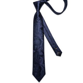 Midnight Blue Floral Silk Necktie Pocket Square Cufflinks Set