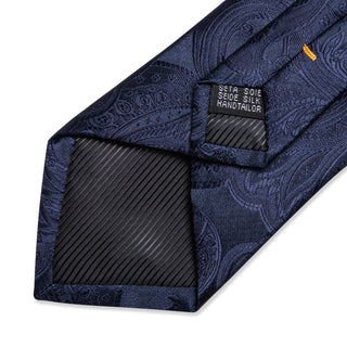 Midnight Blue Floral Silk Necktie Pocket Square Cufflinks Set